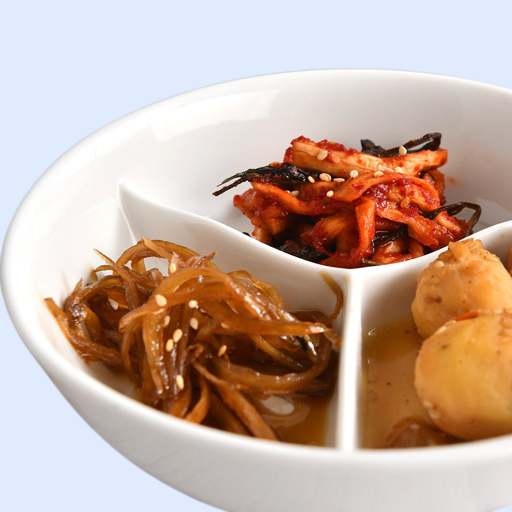 1+1 3칸 도자기 반찬통 찬기 원형 나눔접시 2p