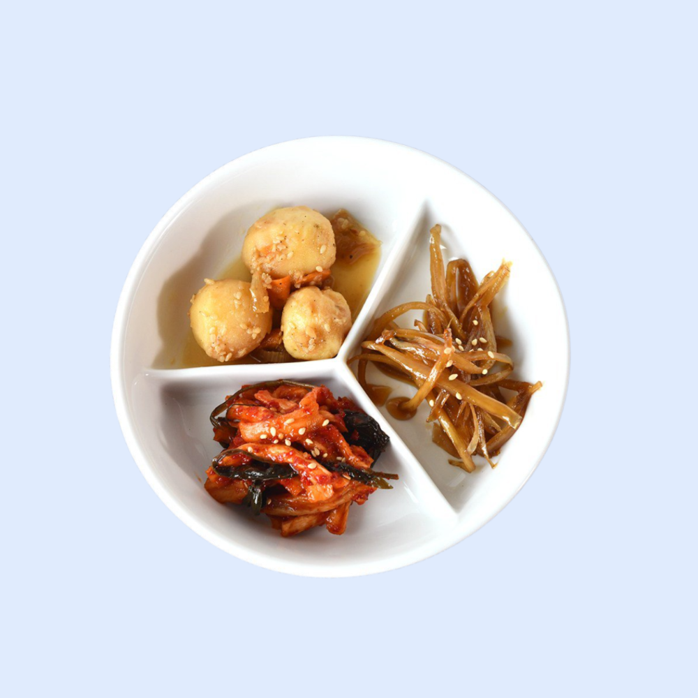 1+1 3칸 도자기 반찬통 찬기 원형 나눔접시 2p