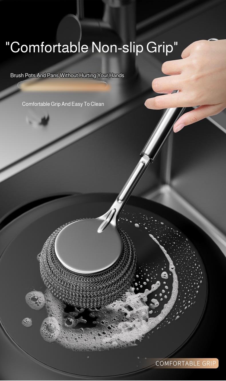 Durable stainless steel brush for kitchen pots and pans