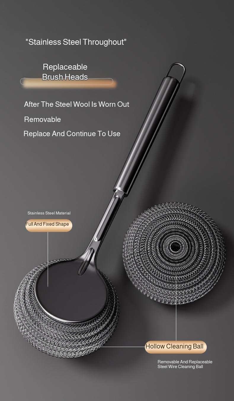 Rust-resistant kitchen brush cleaning a pot