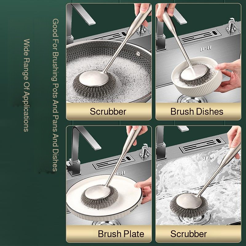 Household stainless steel pot brush extended kitchen special pot brush artifact cleaning brush long 