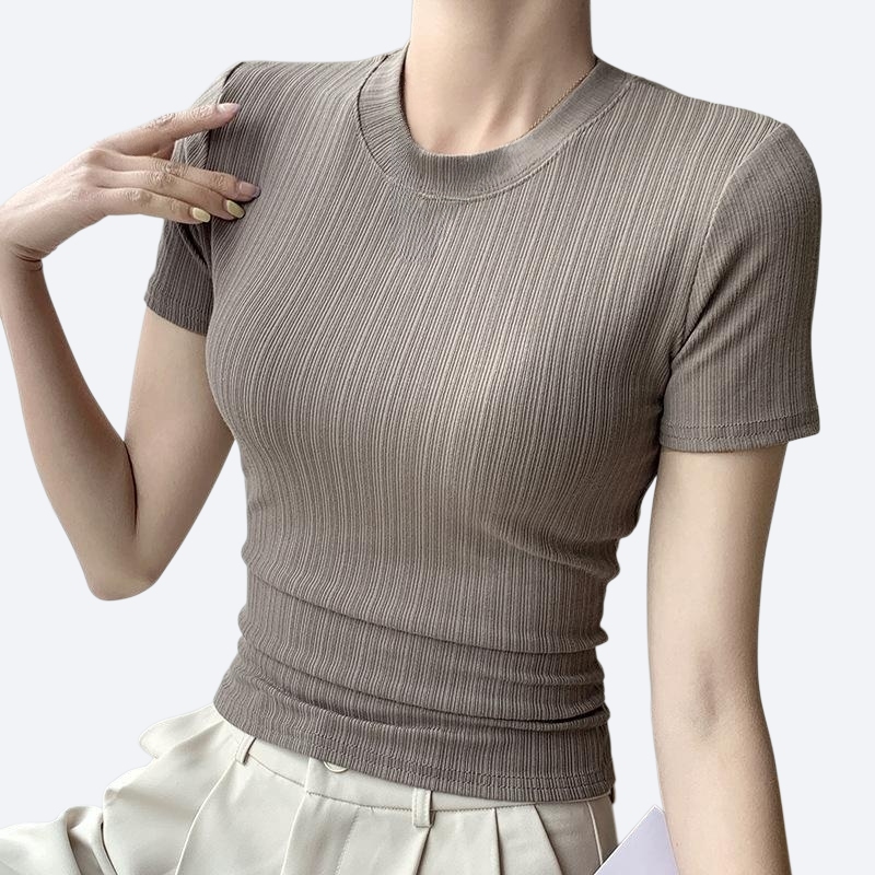 여성 단색 라운드 네크라인 스키니 반팔