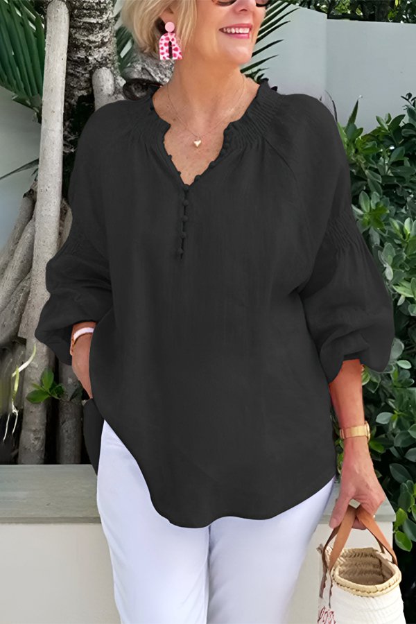 Women's collar solid color long sleeve shirt