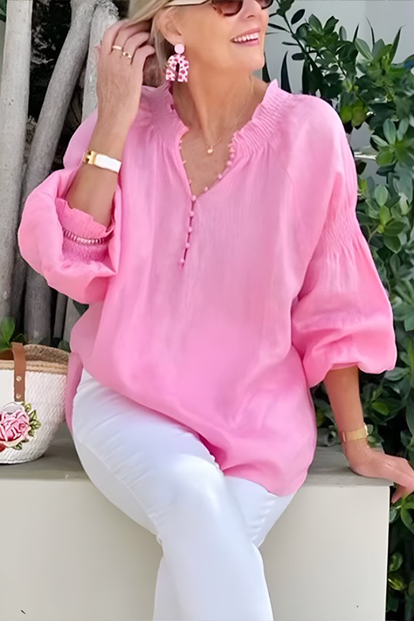Women's collar solid color long sleeve shirt