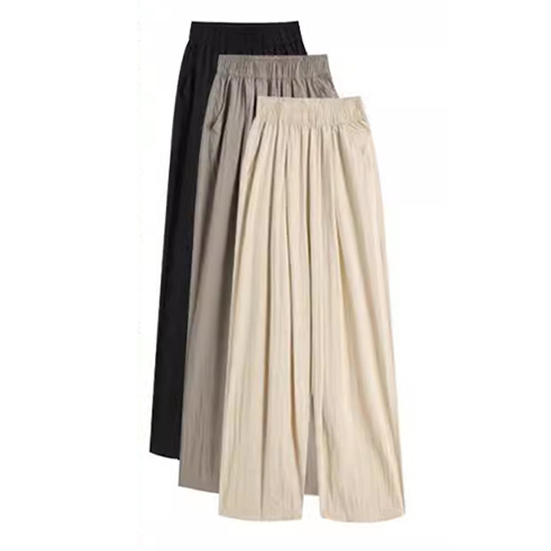 アイスシルク ワイドパンツ レディース 夏 薄手 日焼け止め 山本繊維 綿麻 ハイウエスト ゆったり カジュアルパンツ ウォーキングパンツ