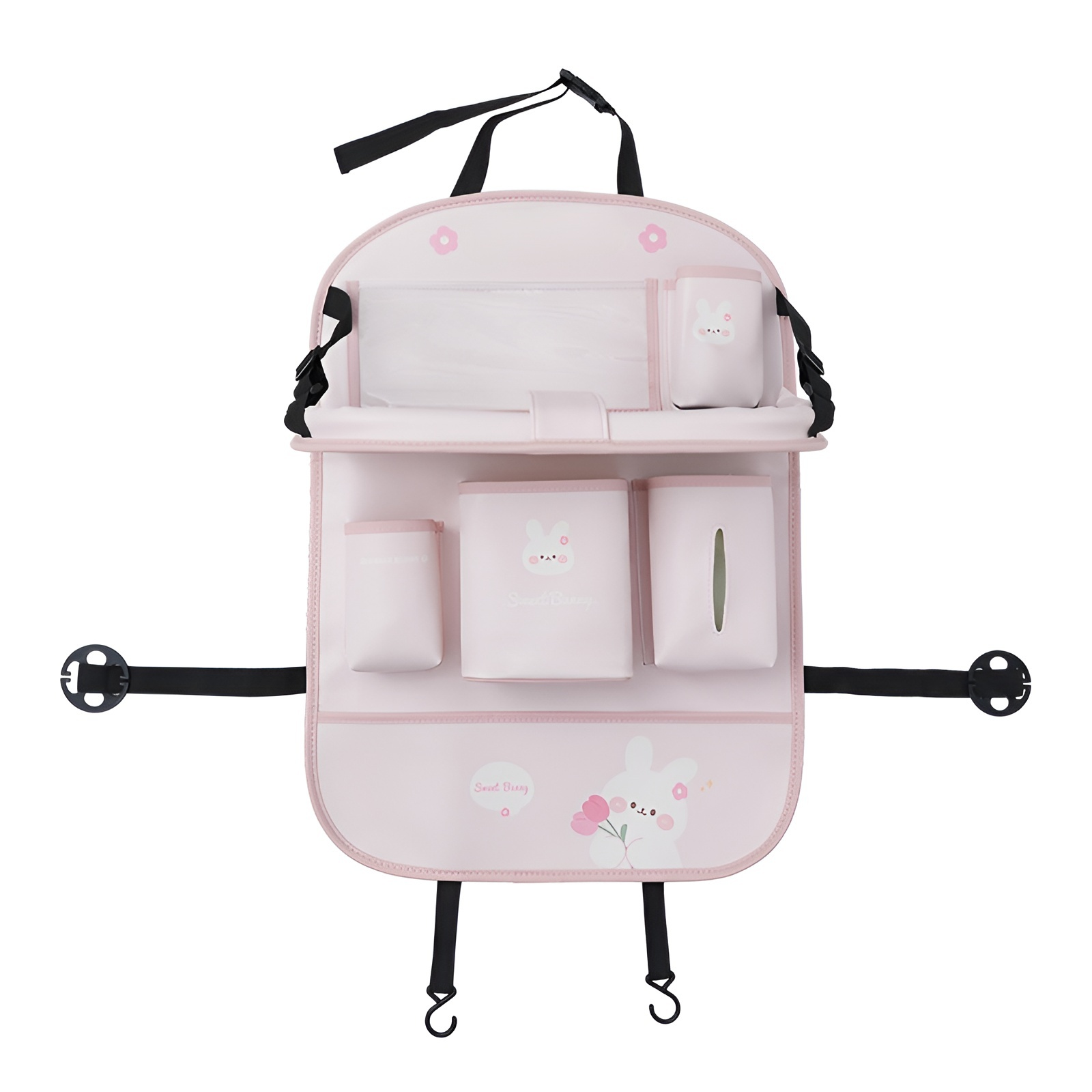 ブルーレイン 車用ゴミ箱収納 吊り下げバッグ かわいいクマウサギ柄 車用シートバック収納バッグ 多機能 ダイニングテーブル収納ボックス