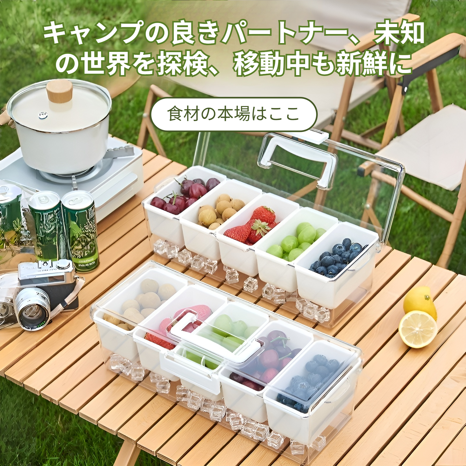 ポータブルサラダ収納ボックス屋外パーティーピクニックコンパートメントアイスボックスサラダトレイ家庭用プラスチック製鮮度保持ボックス