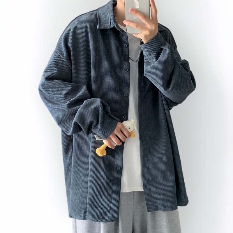 ティーンエイジャーのゆったり長袖コーデュロイシャツ ハンサムカジュアルシャツ秋ユニセックス個性シャツ