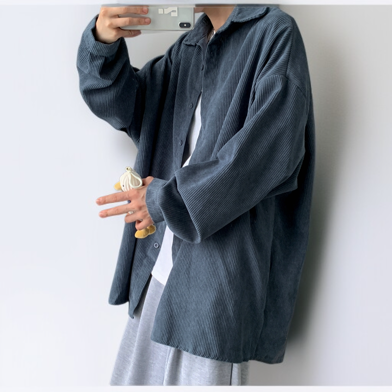 ティーンエイジャーのゆったり長袖コーデュロイシャツ ハンサムカジュアルシャツ秋ユニセックス個性シャツ
