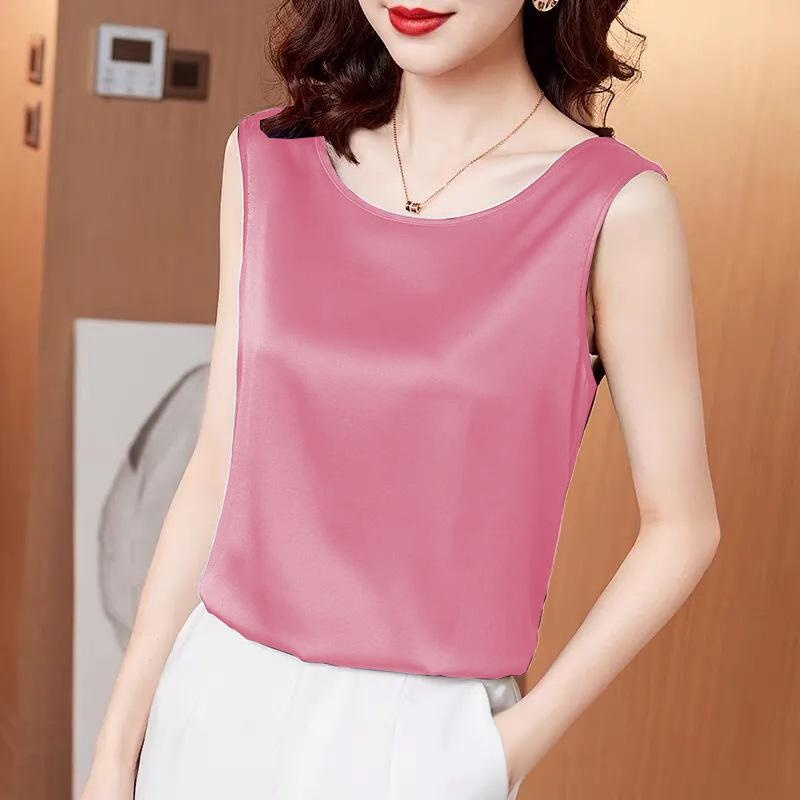 여성 이너 정장 이너 반소매 인조 실크 셔츠
