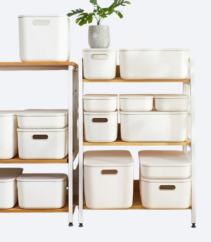 純白蓋付き家庭用収納ボックス