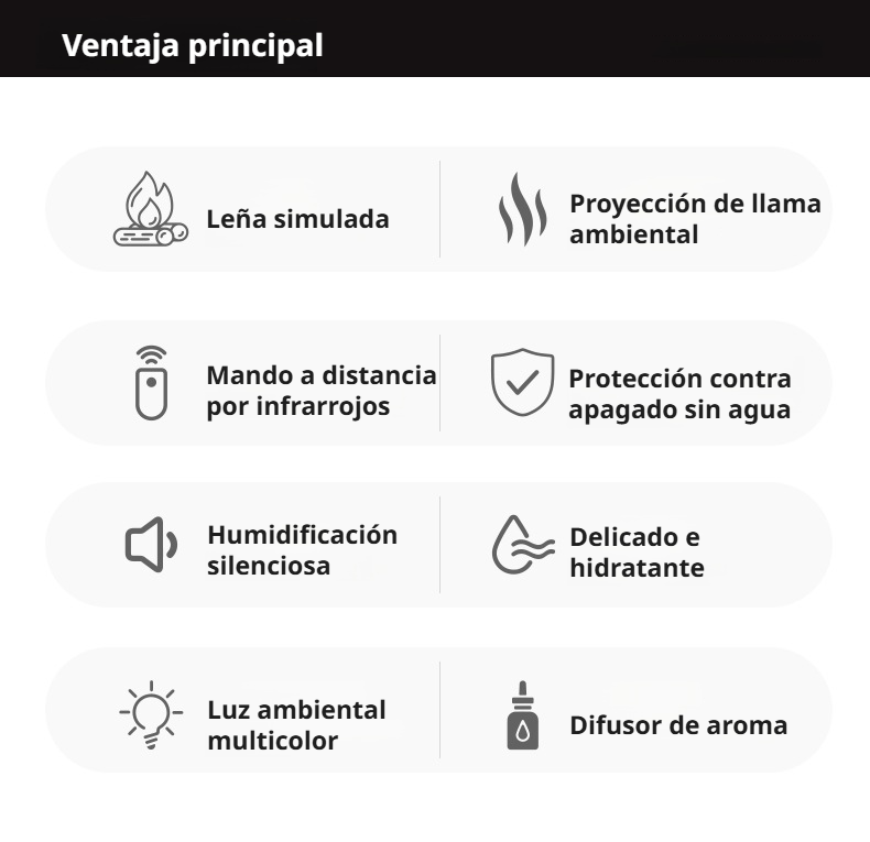 Detalle de la llama de chimenea simulada en el humidificador JMY