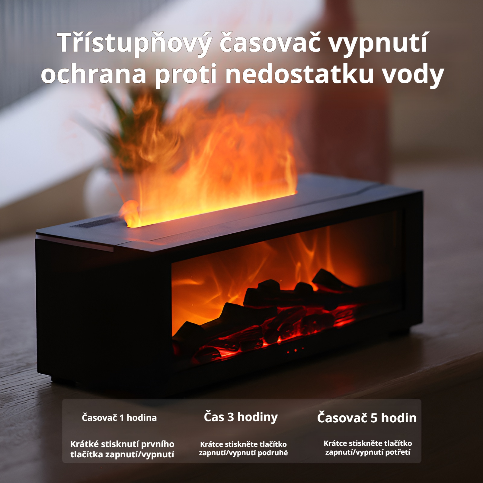 Simulátor plamene krbu s aromaterapií pro pracovní stůl 