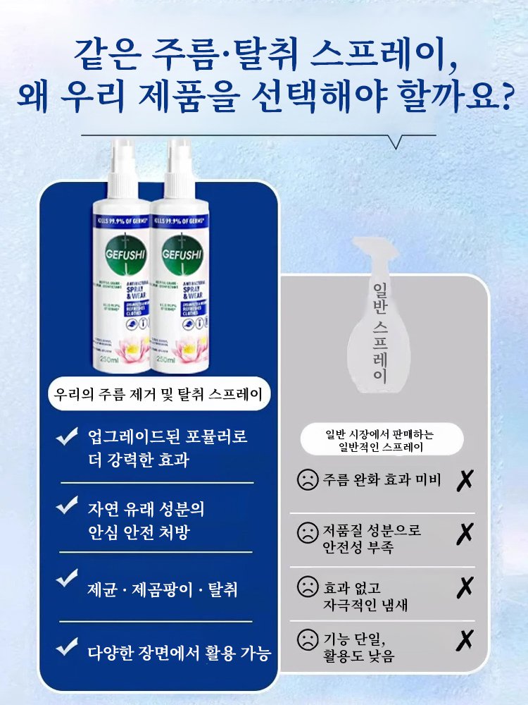 의류 주름 제거 및 탈취 스프레이