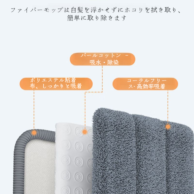 家庭用フラットモップ ウェット＆ドライ 極太ハンドフリーモップ