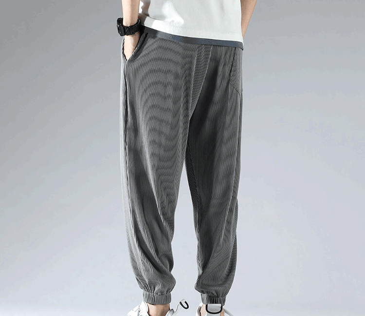 【メンズアイスシルクカジュアルパンツ】アイスシルク、ゆっとり、カジュアル、9分丈、高通気性、冷感