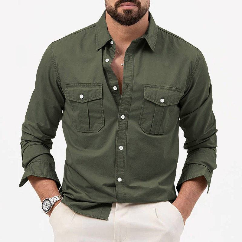 Multi-pocket casual long-sleeved shirt