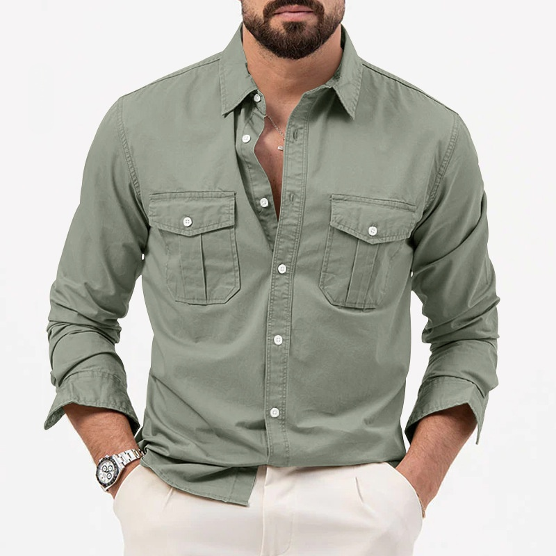 Multi-pocket casual long-sleeved shirt