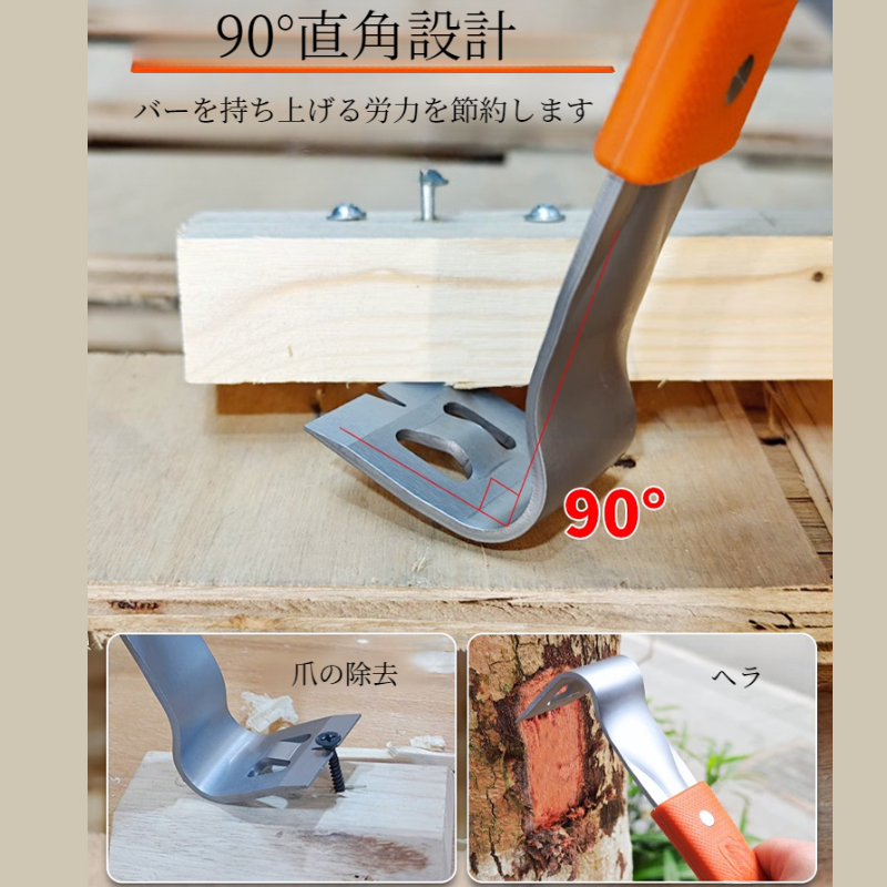 ステンレス製バール 多機能装飾スクレーパー木工ゴムハンドル ノンスリップ・ネイル・ピッカー・バール