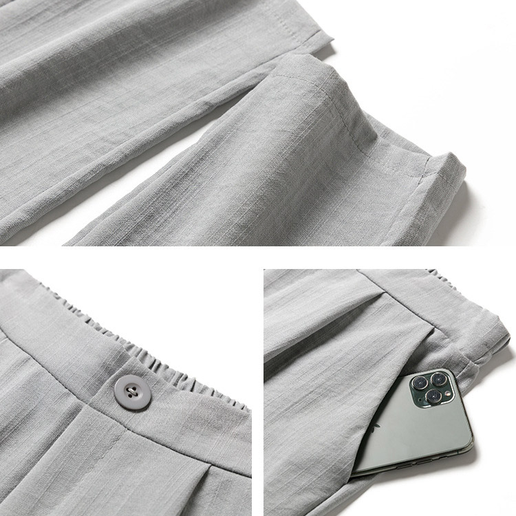 【9分丈綿麻パンツ】肌に優しい綿麻素材 柔らか 軽くて薄い 通気 エアパンツ