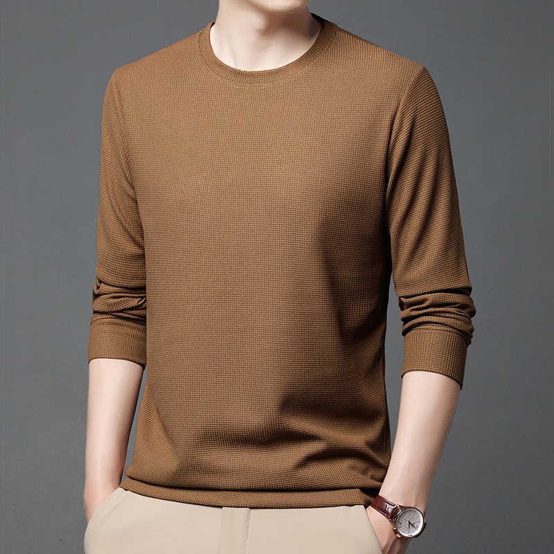 ワッフルロングスリーブメンズクルーネックインナーシャツ