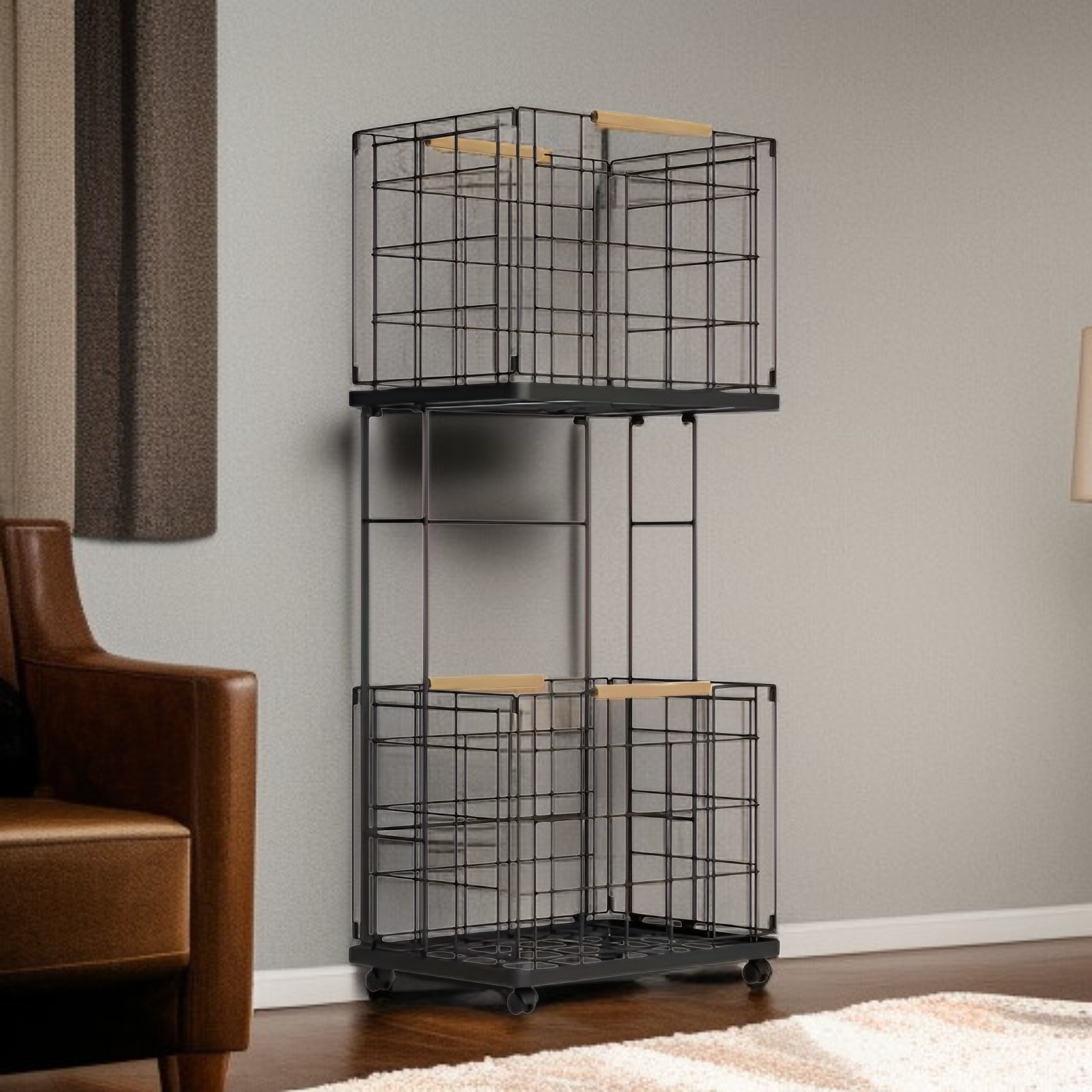 取り外し可能な汚れた衣類収納バスケット 北欧風ホーム 二層汚れた衣類バスケット 家庭用ラック バスルーム 取り外し可能な汚れた衣類収納バスケット ブルー 汚れた衣類