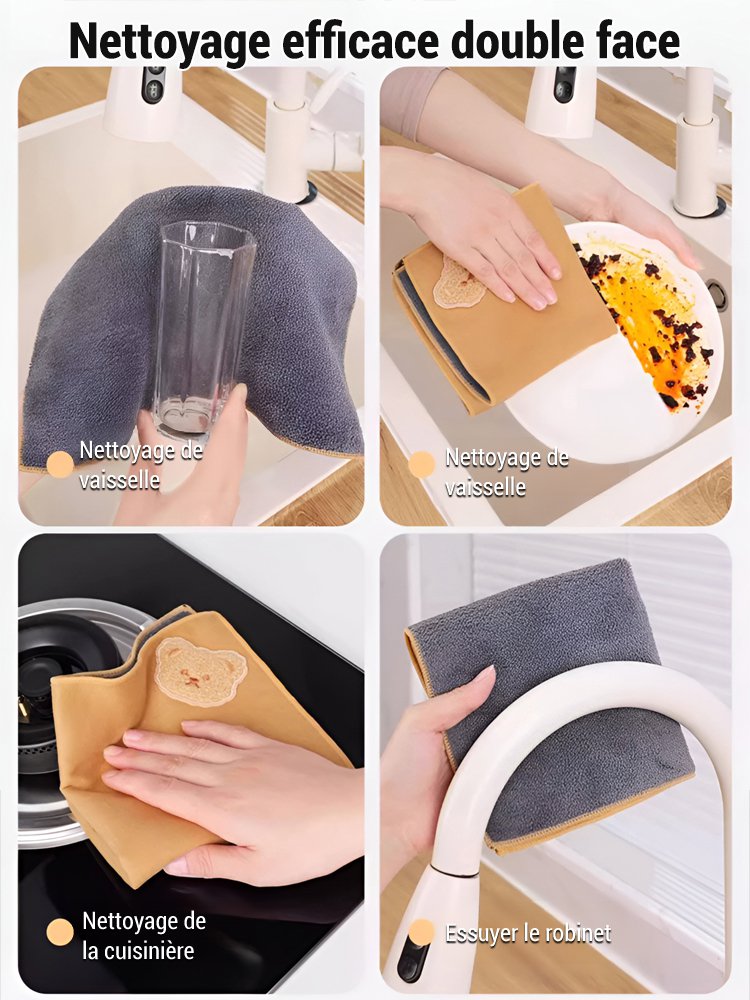 Chiffon en daim double face avec broderie d'ours sans filigrane ni perte de poils.