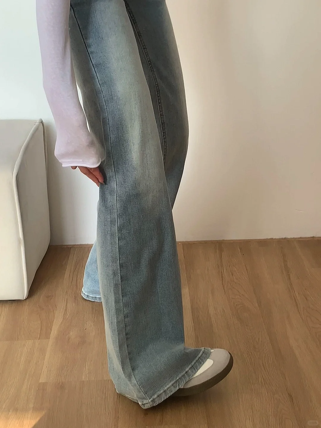 여성용 새로운 슬림핏 블루 그레이 플레어 진