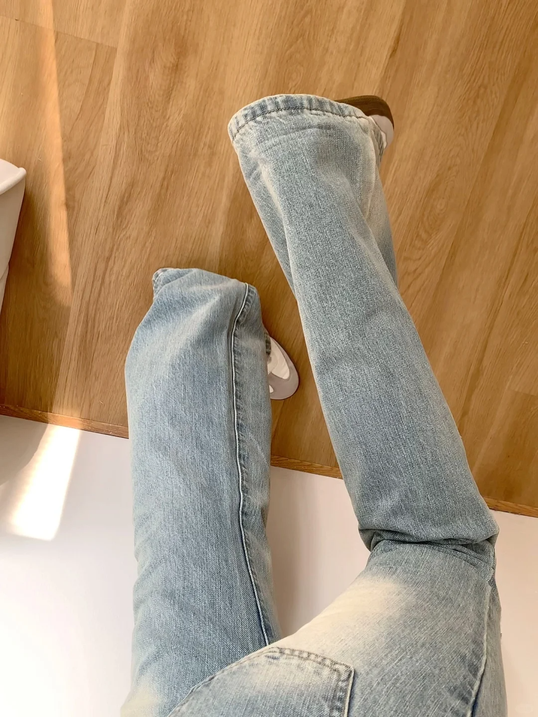 여성용 새로운 슬림핏 블루 그레이 플레어 진