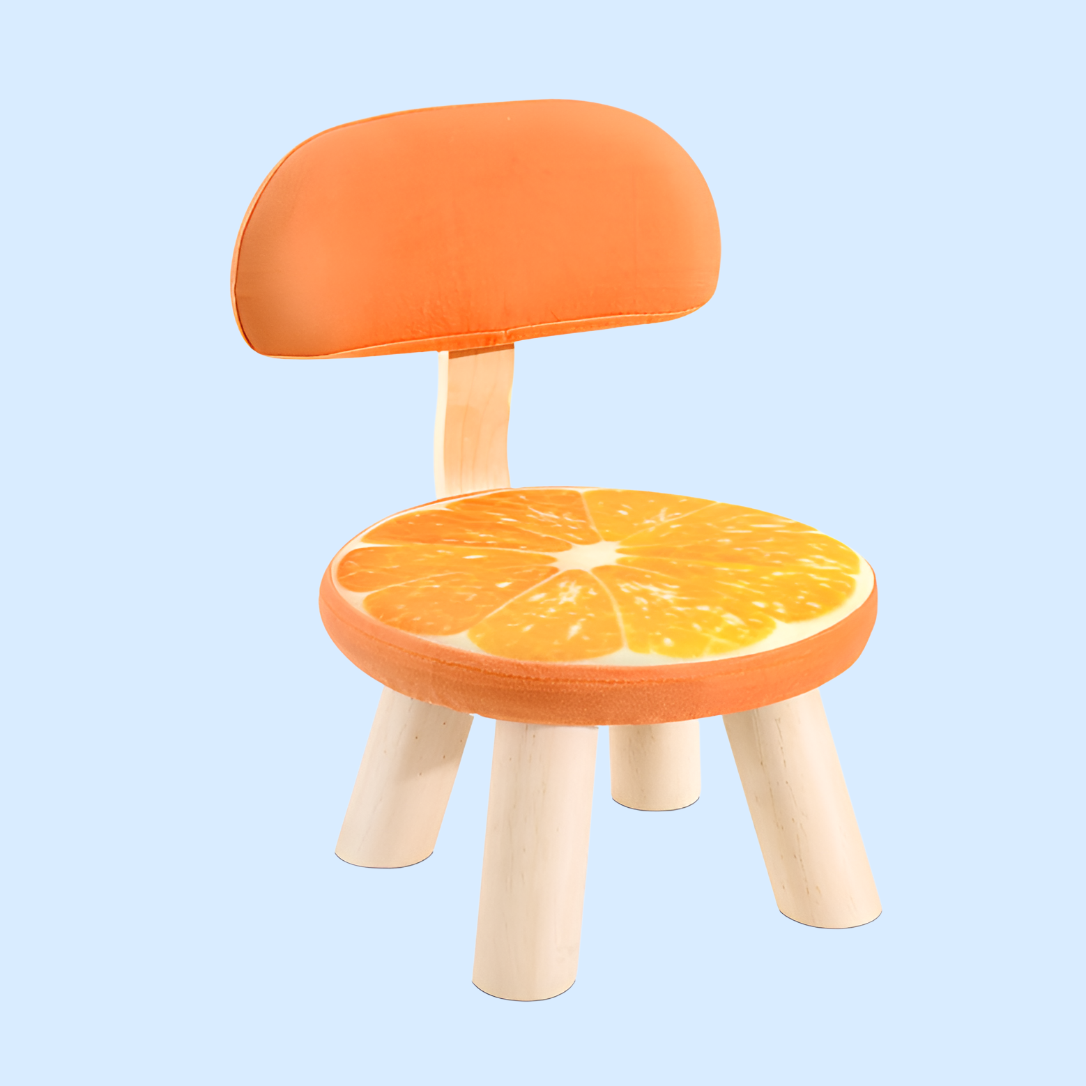 大人用布細工の木製背もたれの小さな腰掛け