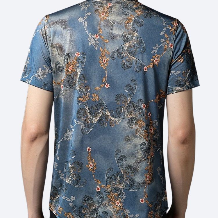 편안한 통기 아이스 프린트 남성 반팔 셔츠