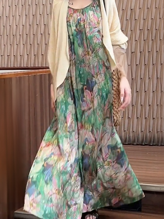 플라워 프린트 롱 원피스