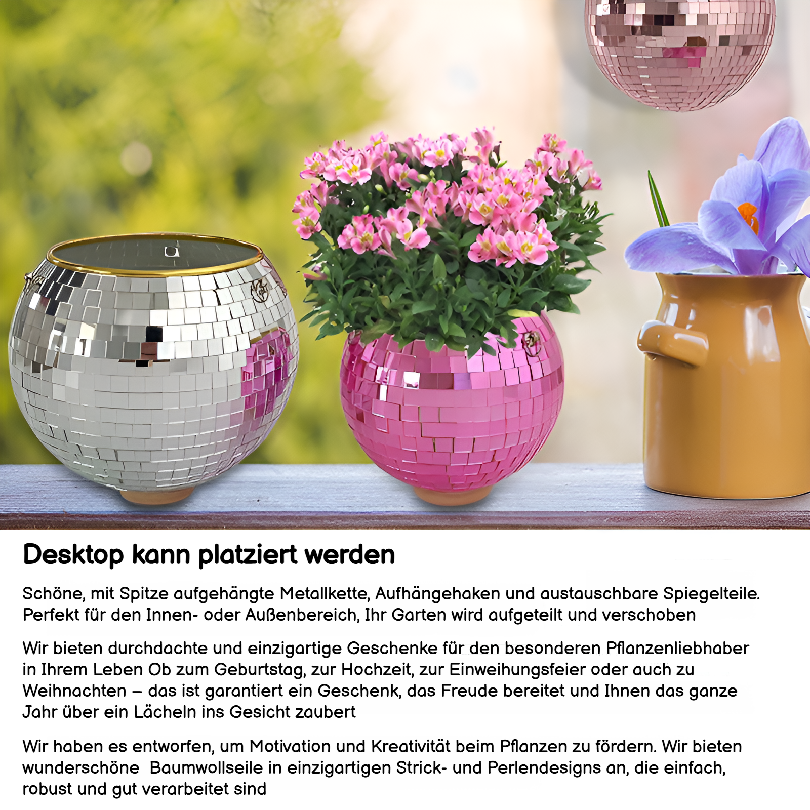 Schimmernder Disco Ball Blumentopf als Hängepflanzer