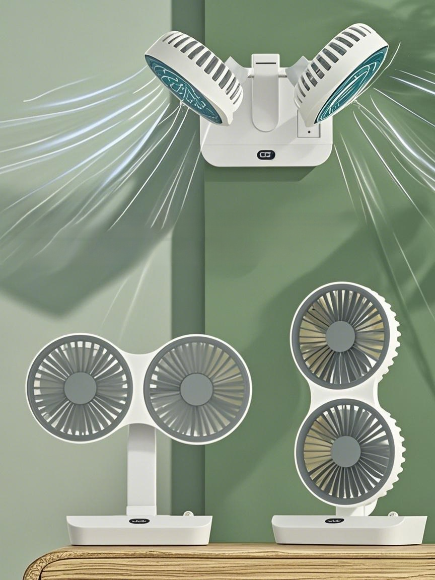 Doppelt geräuschreduzierter, multifunktionaler Doppelkopf-Ventilator