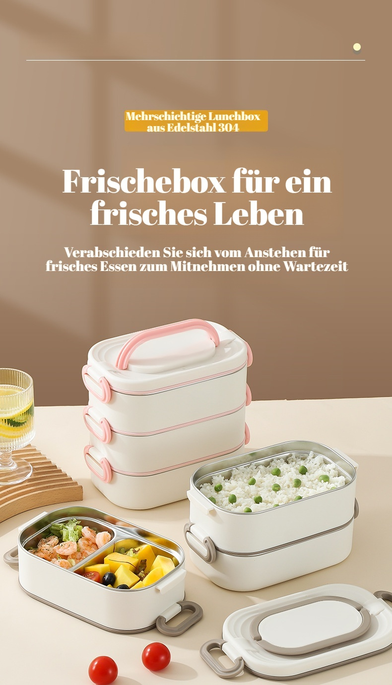 Mehrschichtige Lunchbox aus Edelstahl 304 mit auslaufsicherem Verschluss