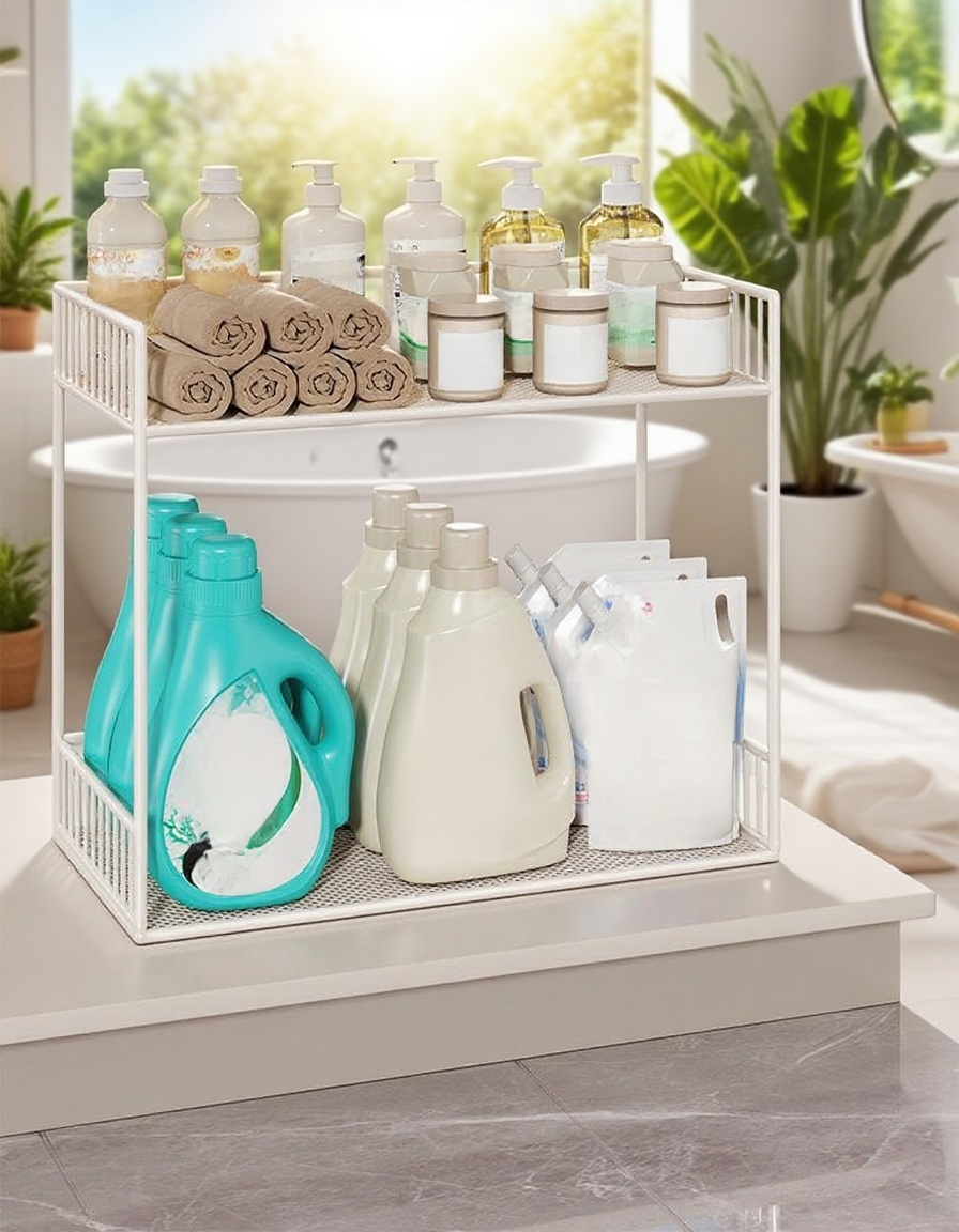 Polcos tároló fürdőszobába, modern dizájnnal