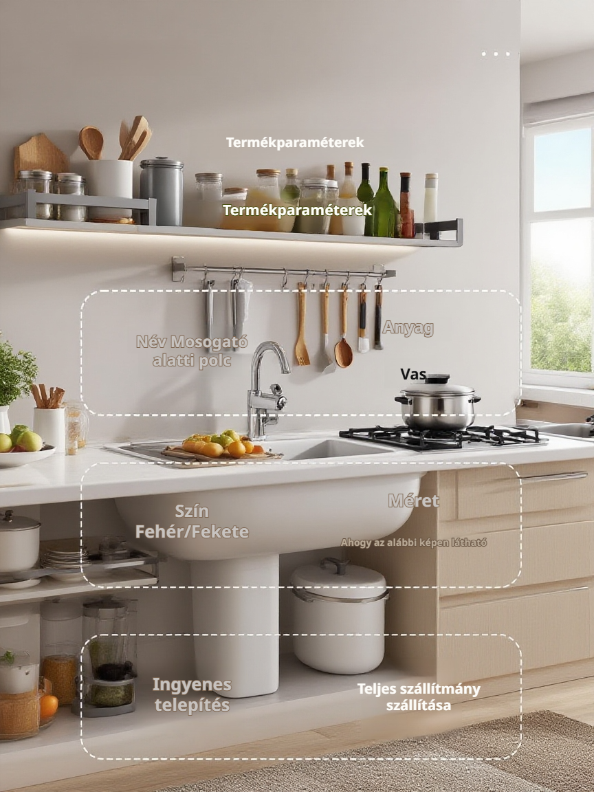 Fürdőszobai szekrény nyitott polcokkal és ajtóval