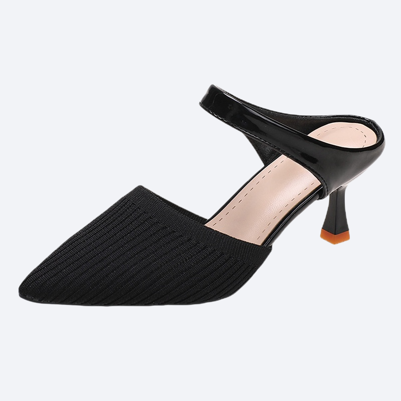 Breathable knitted pointed toe high heels with slim heels