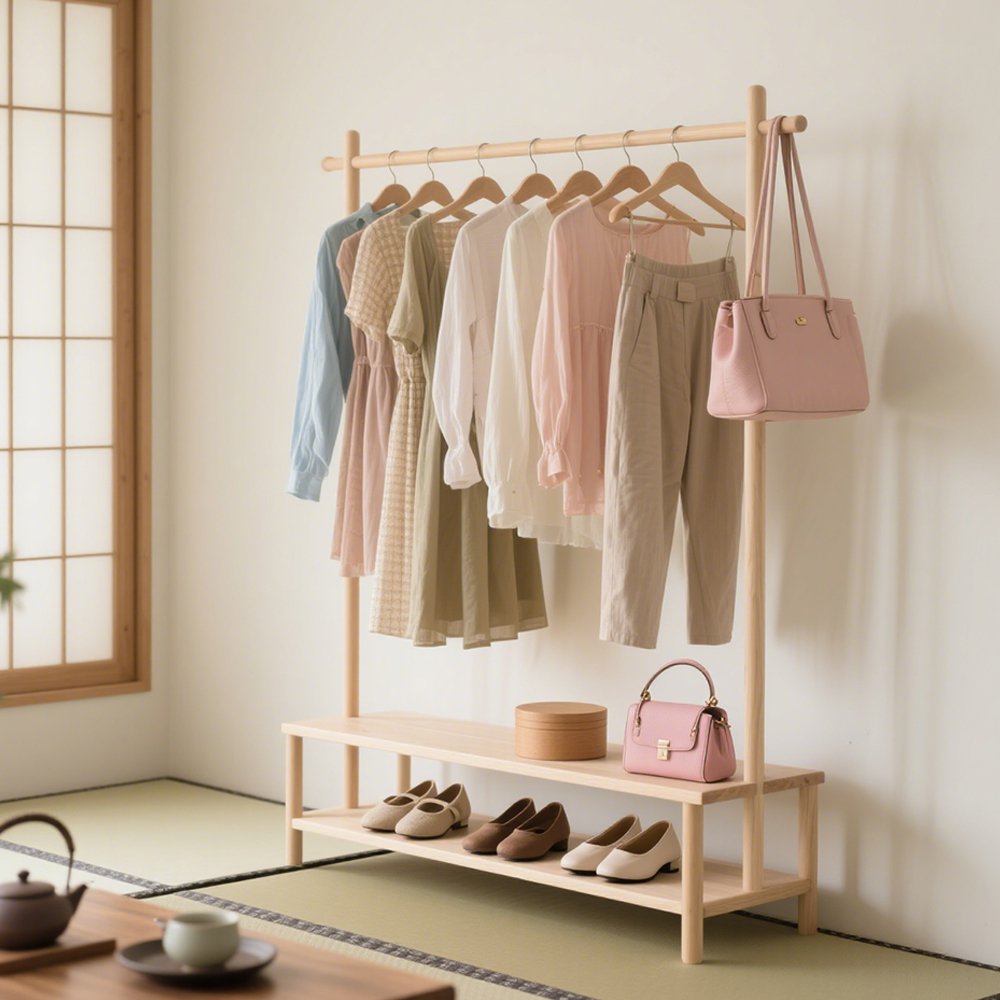 홈 심플 솔리드 우드 옷 건조대