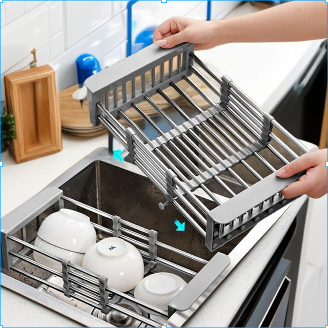 Stainless steel sink drain basket adjustable drain bowl rack multifunctional