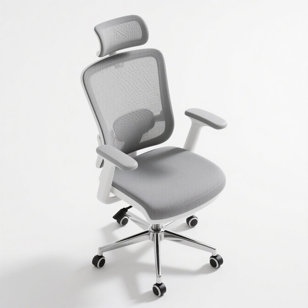 Scaun de birou vertical alb-crem vedere frontală