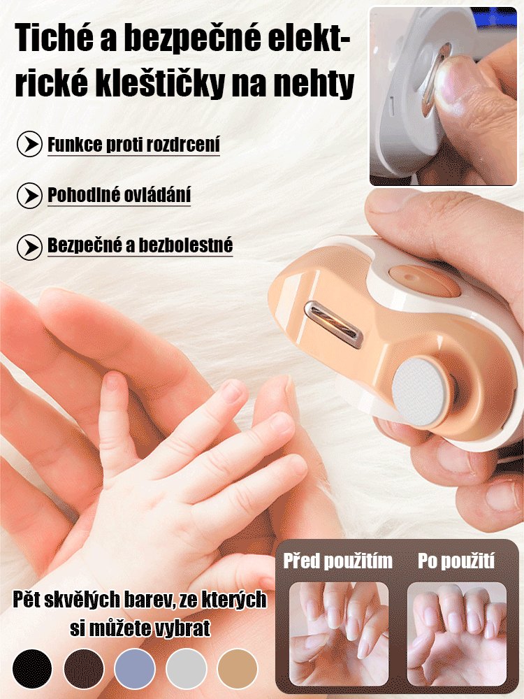 Elektrický pilník na nehty s tichým provozem, který je šetrný k rukám.