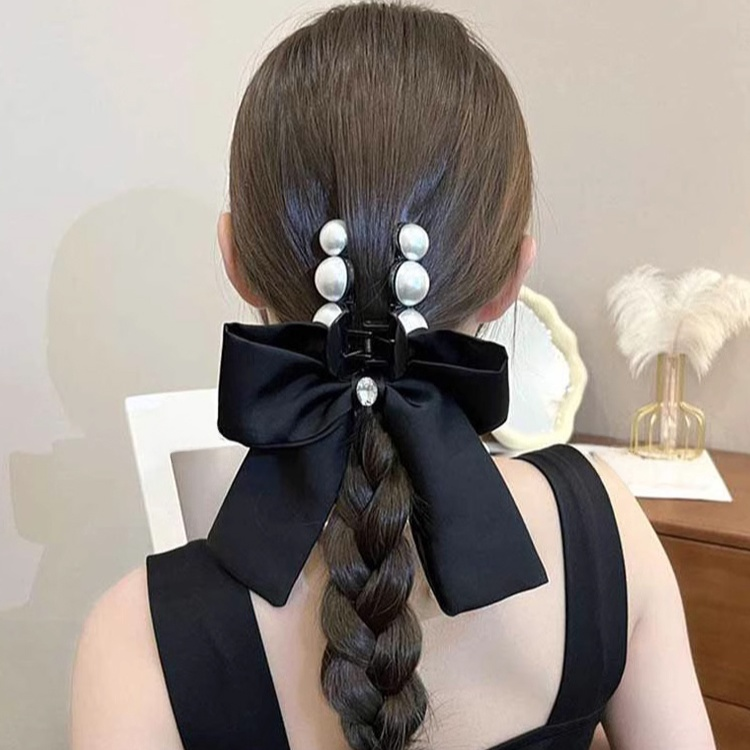 提升氣質顯臉小蝴蝶結珍珠髮夾