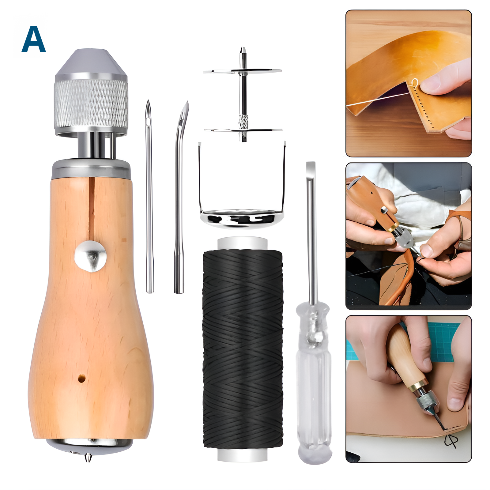 Ruční šicí stroj, DIY kožené řemeslo, nástroje na rostlinně činěnou kůži, šicí šídlo, jehla