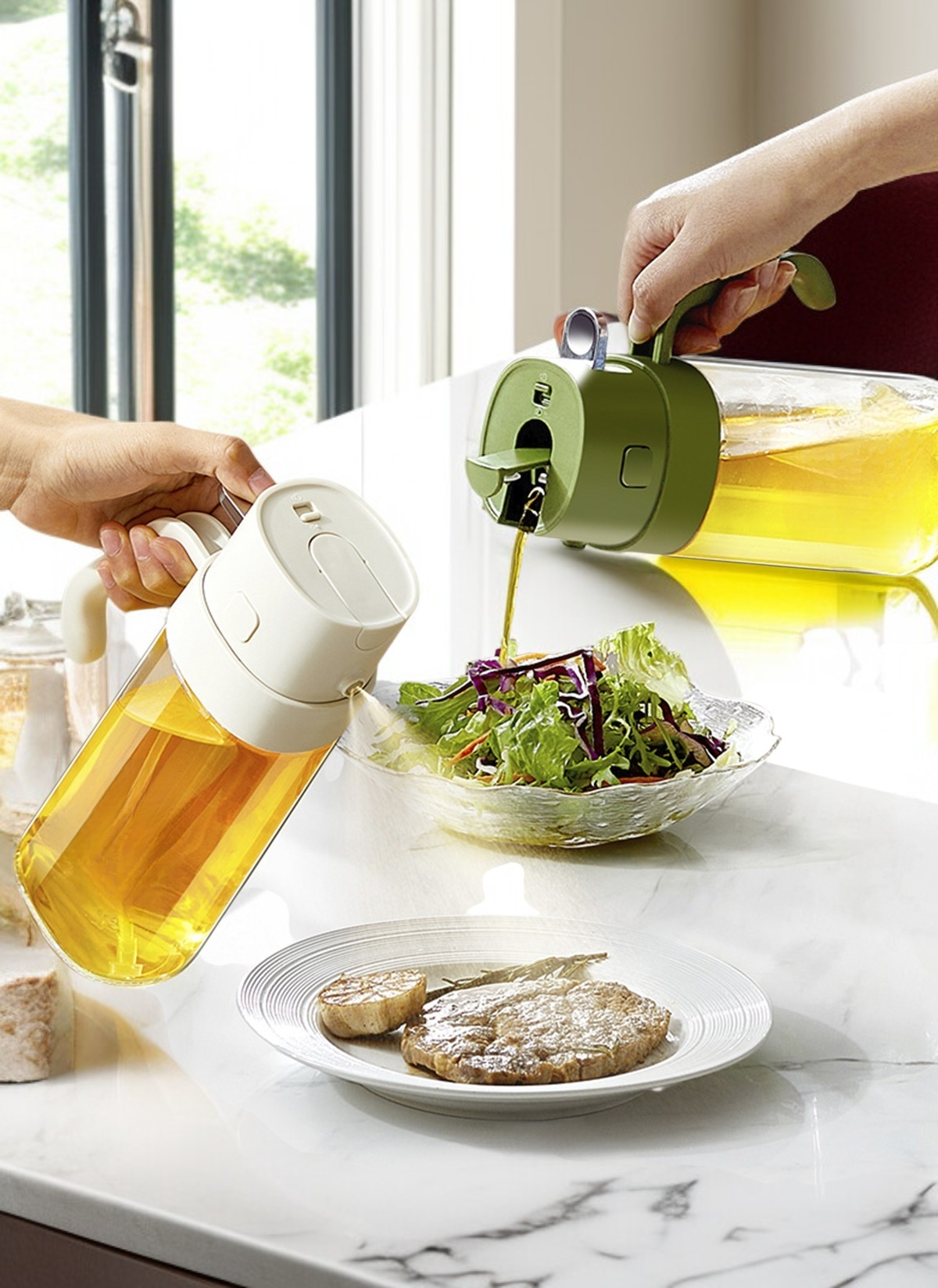 غلاية زيت متعددة الوظائف مع رذاذ صب الزيت للمطبخ