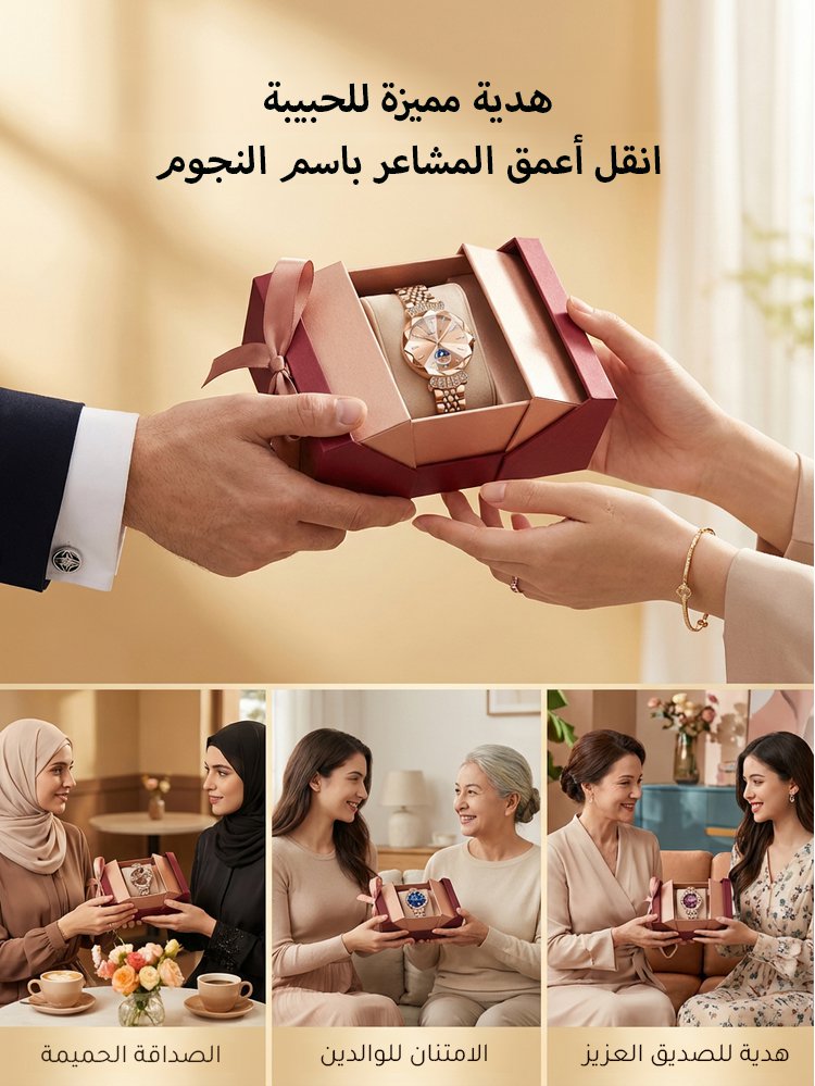 ساعة يد نسائية عصرية بسوار فولاذي مرصعة بالألماس بتصميم القمر والنجوم