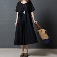 【リネン半袖ワンピース】シンプル　清涼感　オーガニックリネン