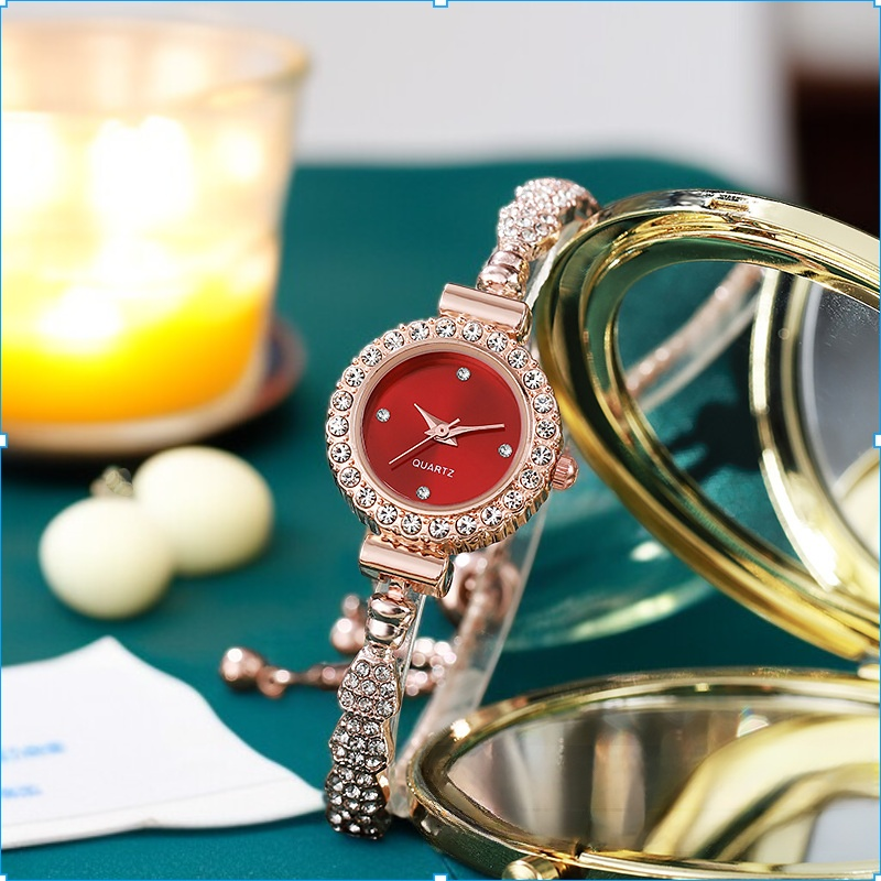 エレガントなラインストーンレディース腕時計スリムブレスレットスモールダイヤルクォーツウォッチジュエリー