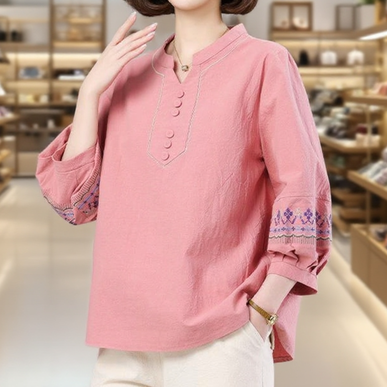 문예 순면 차이나 9부 블라우스 셔츠 비대와 빅사이즈 중장년 여성복 춘8693