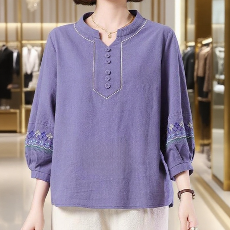 문예 순면 차이나 9부 블라우스 셔츠 비대와 빅사이즈 중장년 여성복 춘8693